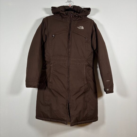 The North Face Arctic Parka Jacket Coat Brown Mid Length Goose Down Size Small - Picture 2 of 11